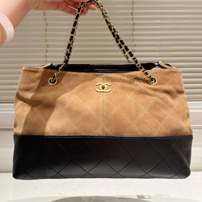 Chanel Shopping Bag Gold Tone Mental Beige And Black 36Cm AS5657 B20827 U1536 - Image 2