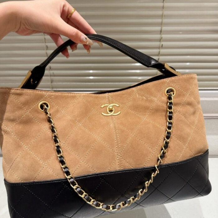 Chanel Shopping Bag Gold Tone Mental Beige And Black 36Cm AS5657 B20827 U1536 - Image 3