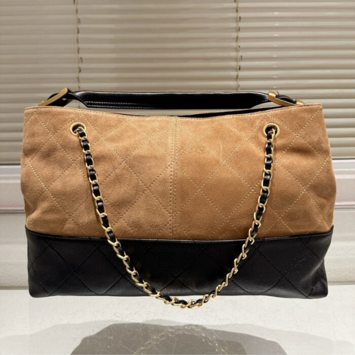 Chanel Shopping Bag Gold Tone Mental Beige And Black 36Cm AS5657 B20827 U1536 - Image 4