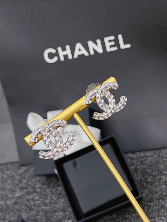 Chanel Crystal Timeless CC Earrings Silver - Image 5
