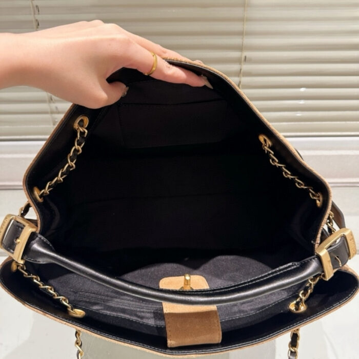 Chanel Shopping Bag Gold Tone Mental Beige And Black 36Cm AS5657 B20827 U1536 - Image 5