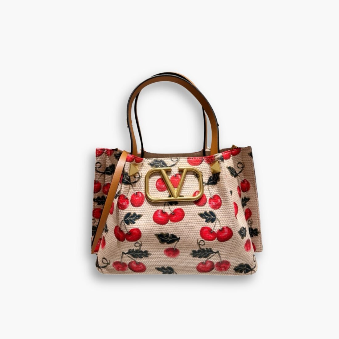 Valentino Garavani VLogo Signature Cherryfic Motif Bag Neutrals 26Cm