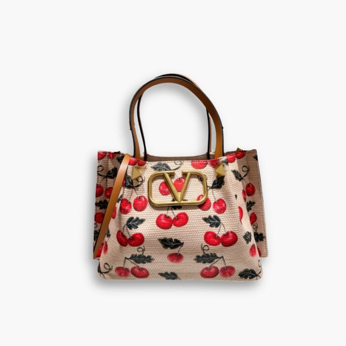 Valentino Garavani VLogo Signature Cherries Jacquard Bag Neutrals 26Cm