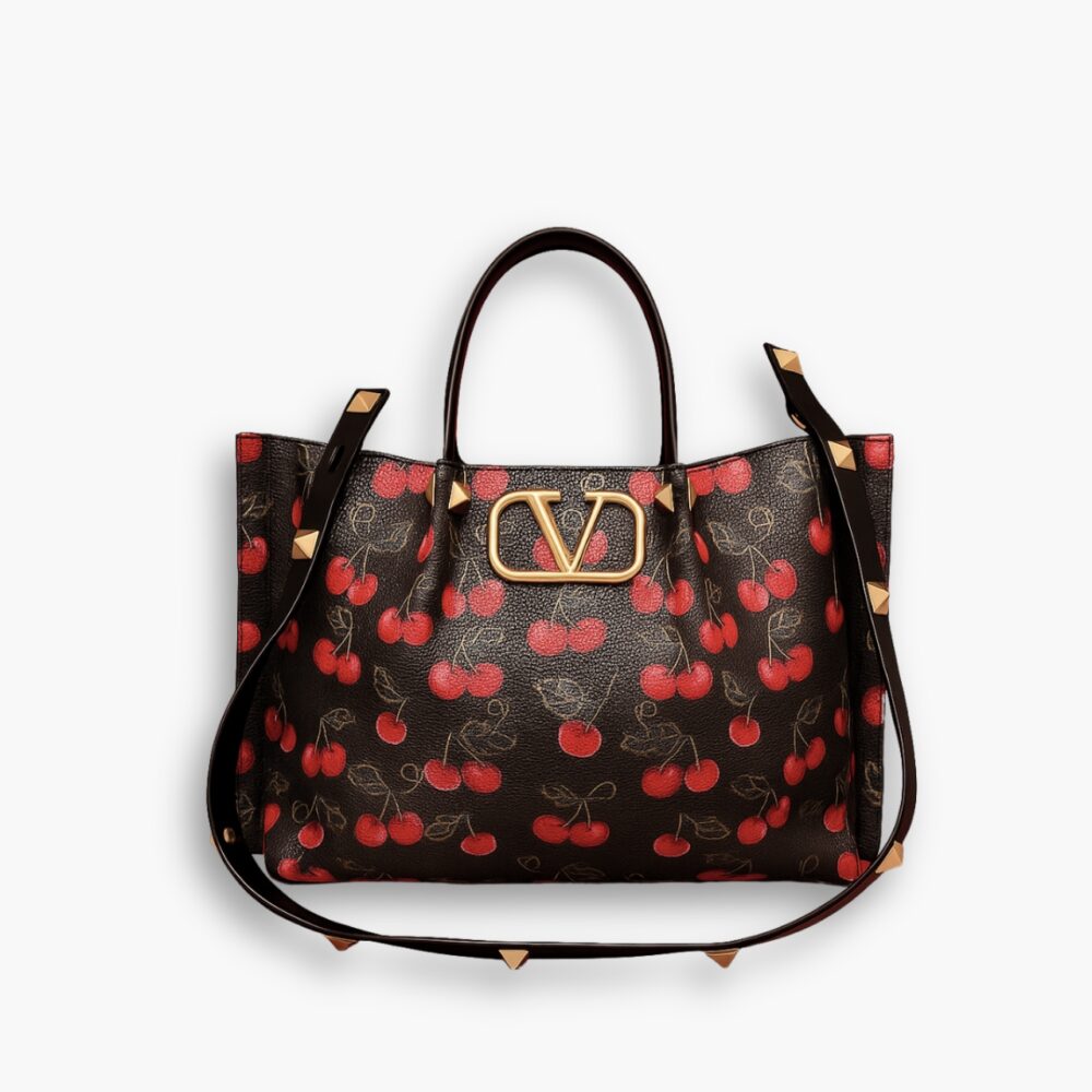 Valentino Garavani VLogo Signature Cherryfic Motif Bag Black 26Cm
