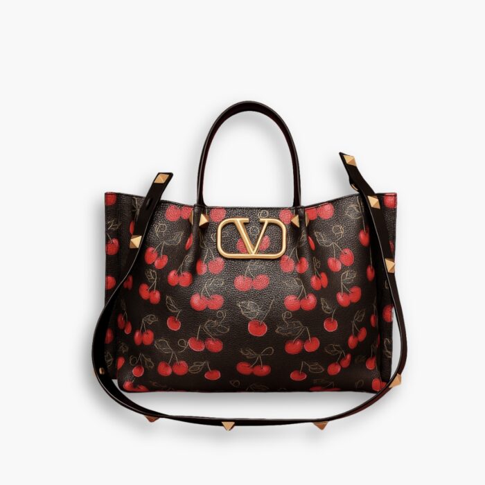 Valentino Garavani VLogo Signature Cherries Jacquard Bag Black 26Cm