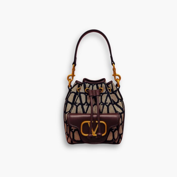 Valentino Vlogo Raffia Bucket Bag Black 18Cm