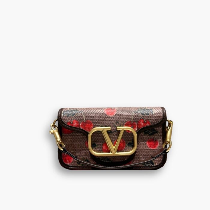 Valentino Garavani Locò Cherries Jacquard Small Shoulder Bag Brown 20Cm
