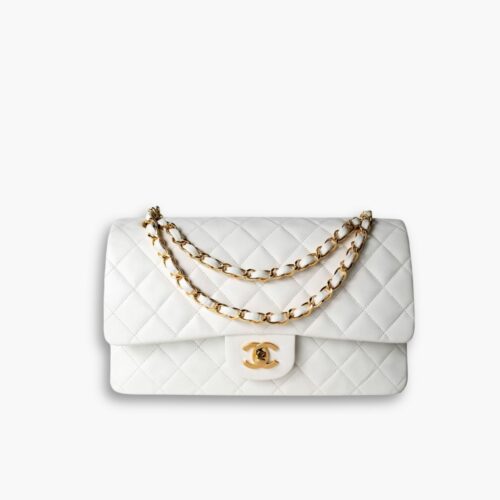 Chanel Classic Medium Handbag White 25Cm A01112