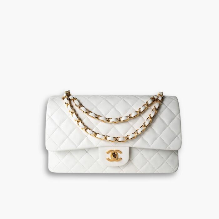 Chanel Classic Medium Handbag White 25Cm A01112