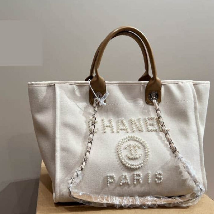 Chanel Shopping Bag With Pearls White 38Cm - Image 2