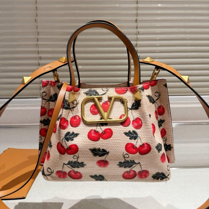 Valentino Garavani VLogo Signature Cherries Jacquard Bag Neutrals 26Cm - Image 2