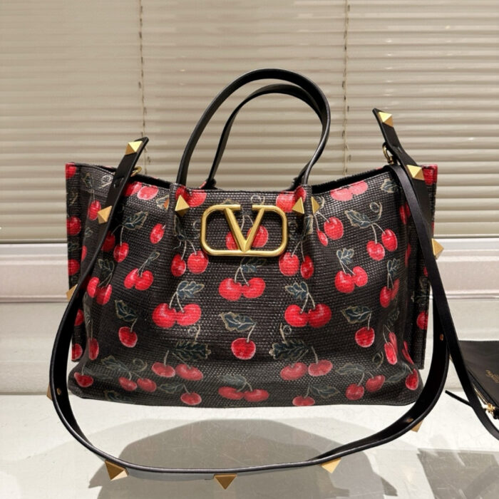 Valentino Garavani VLogo Signature Cherries Jacquard Bag Black 26Cm - Image 2