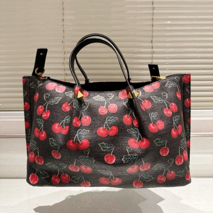 Valentino Garavani VLogo Signature Cherries Jacquard Bag Black 26Cm - Image 3
