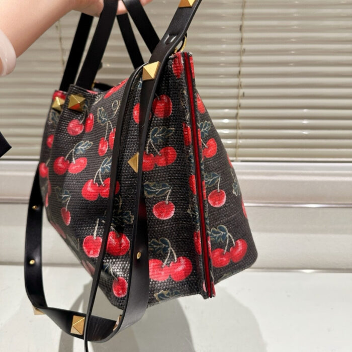 Valentino Garavani VLogo Signature Cherries Jacquard Bag Black 26Cm - Image 5