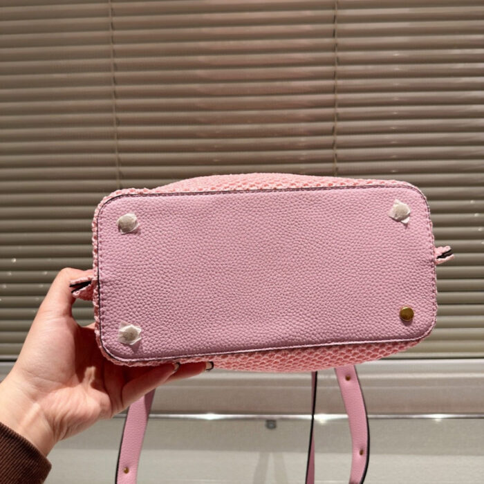 Valentino Garavani Rockstud Top Handle Raffia Bag Pink 26Cm - Image 6