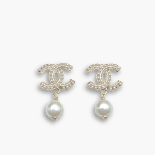 Chanel CC Crystal Logo Pearl Detail Earrings Gold