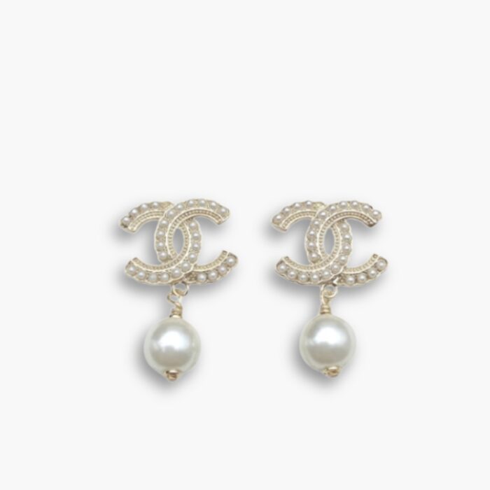 Chanel CC Crystal Logo Pearl Detail Earrings Gold