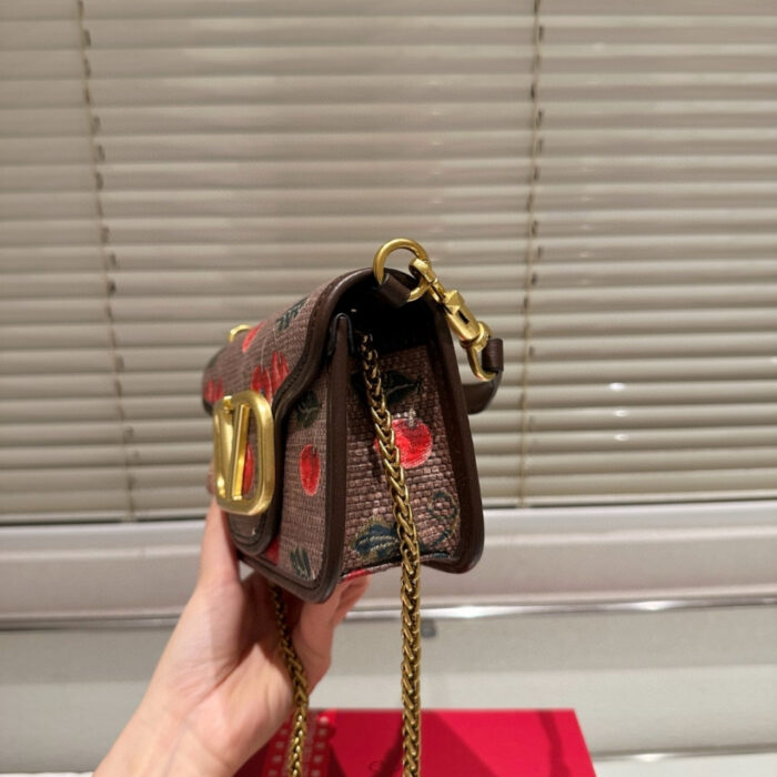 Valentino Garavani Locò Cherries Jacquard Small Shoulder Bag Brown 20Cm - Image 6