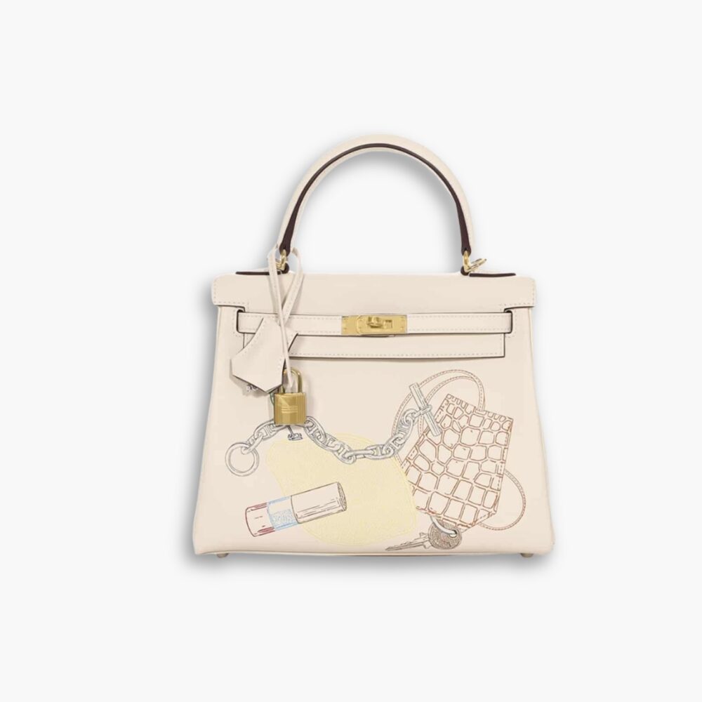 Hermès Kelly 25 Retourne In And Out Nata Swift Palladium Hardware 25Cm