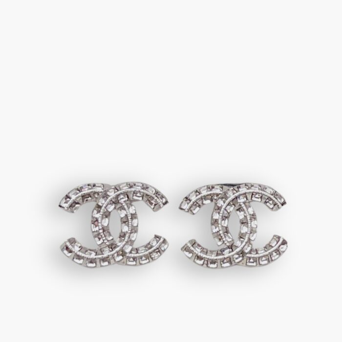 Chanel Crystal Timeless CC Earrings Silver