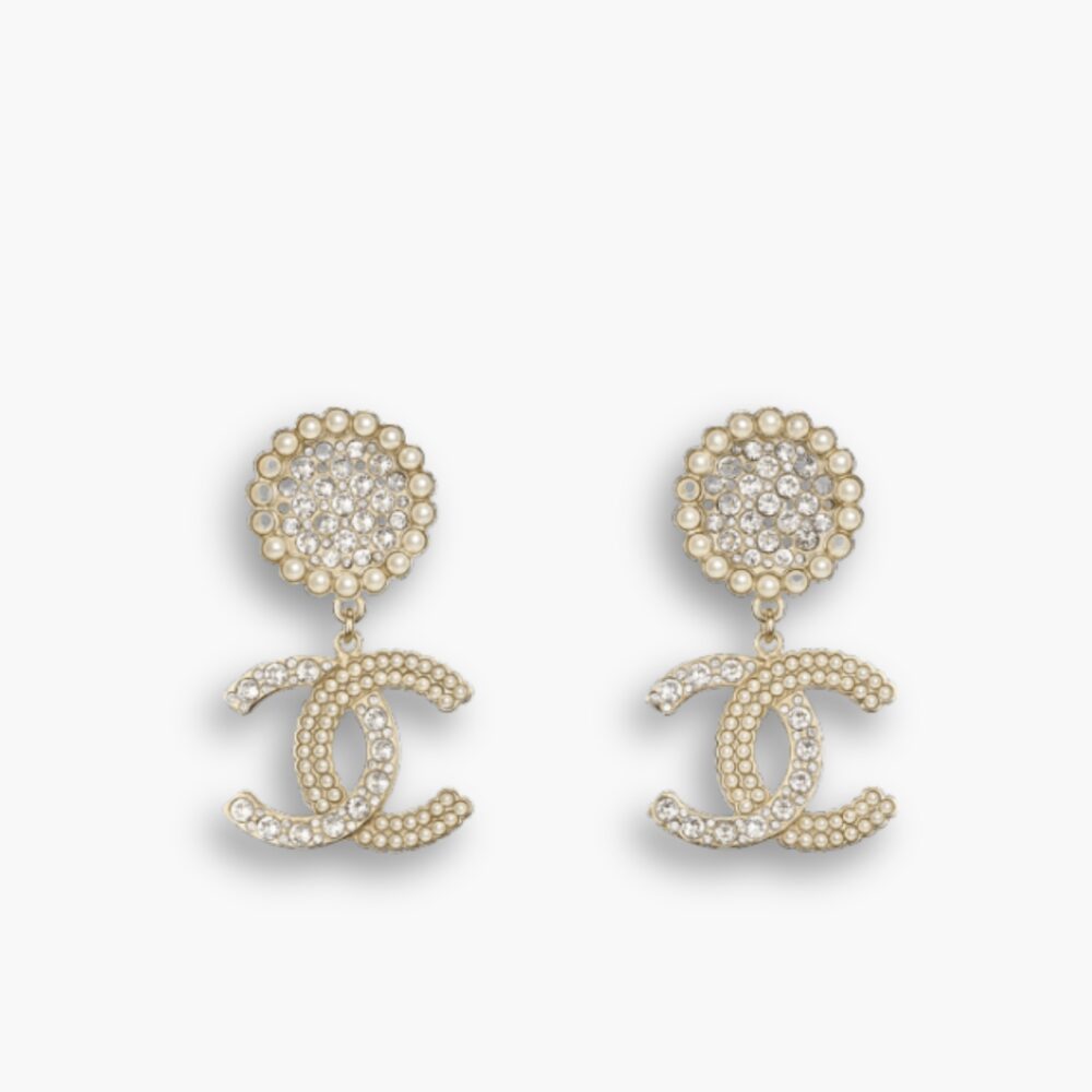 Chanel Faux Pearl And Strass Drop Earrings