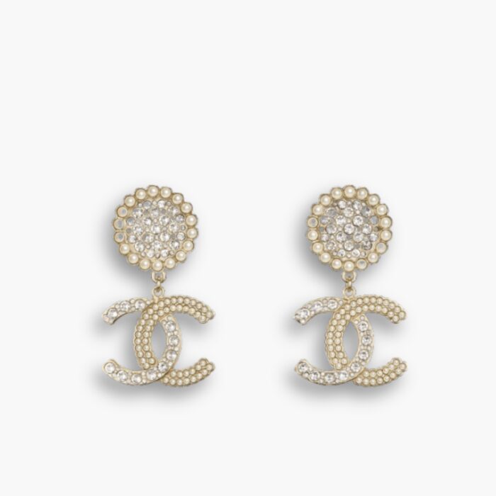 Chanel Faux Pearl And Strass Drop Earrings