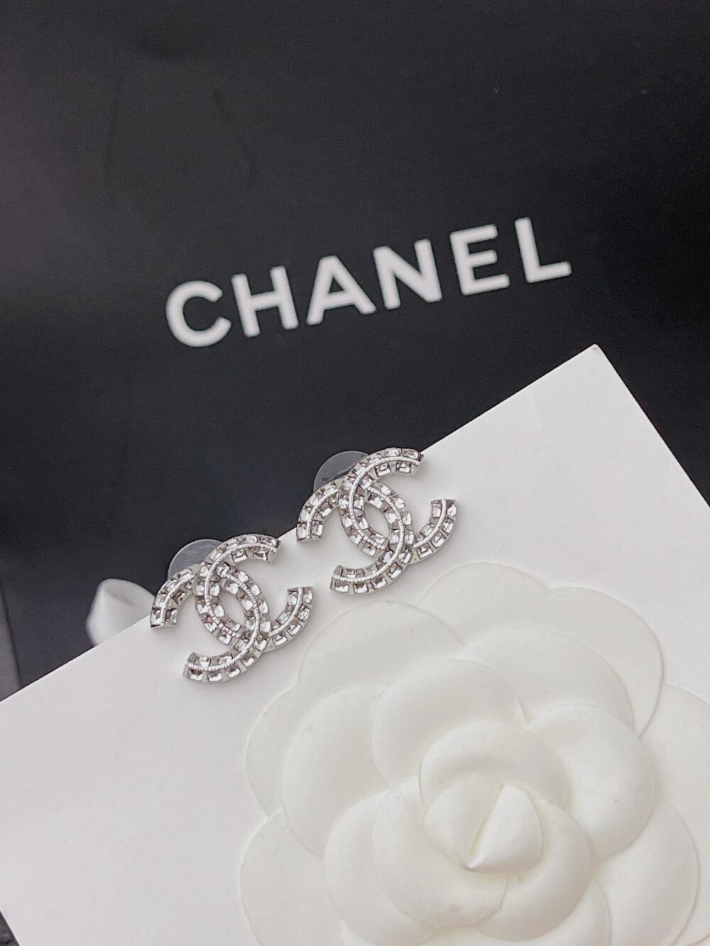 Chanel Crystal Timeless CC Earrings Silver - Image 2