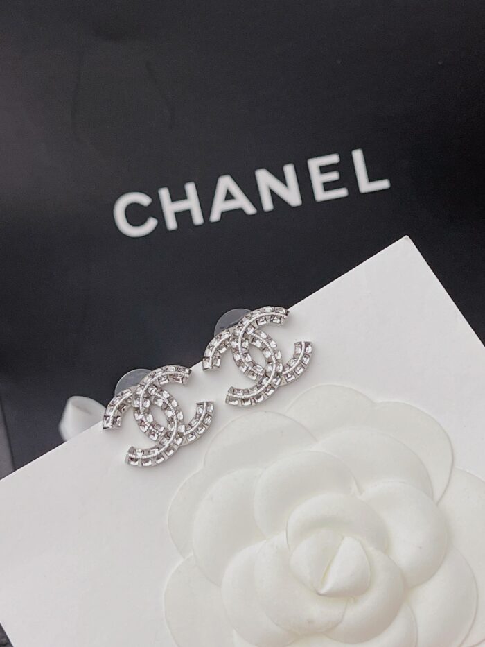 Chanel Crystal Timeless CC Earrings Silver - Image 2
