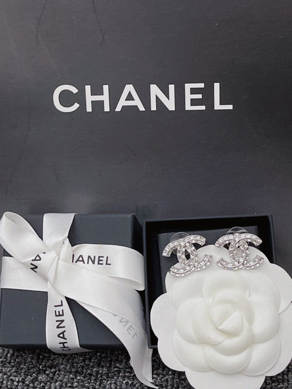 Chanel Crystal Timeless CC Earrings Silver - Image 6