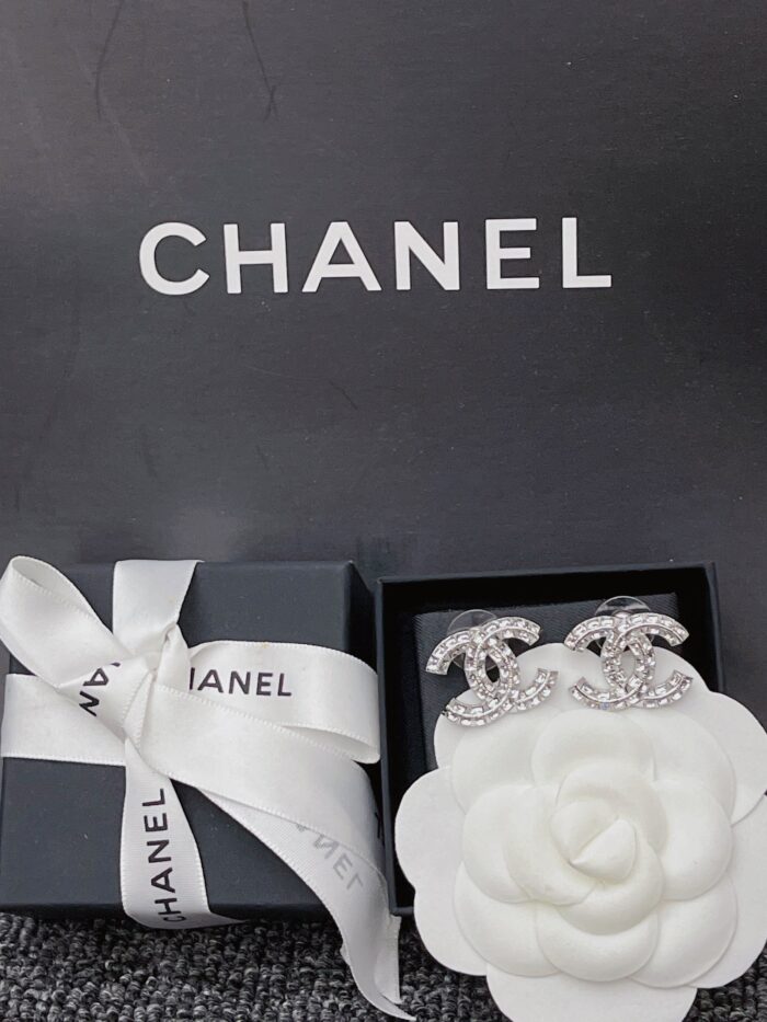 Chanel Crystal Timeless CC Earrings Silver - Image 6