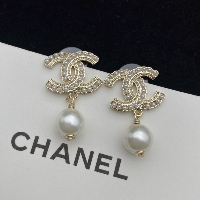Chanel CC Crystal Logo Pearl Detail Earrings Gold - Image 2