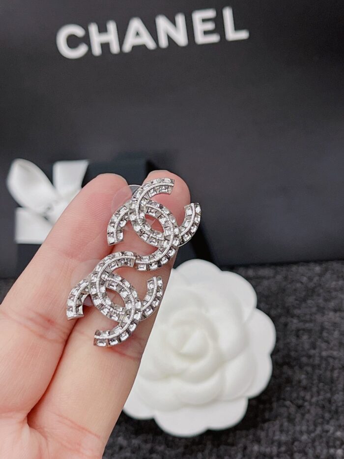 Chanel Crystal Timeless CC Earrings Silver - Image 3