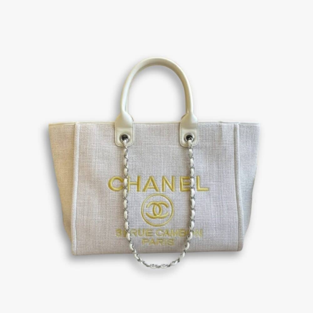 Chanel Deauville Large Tote Shopping Bag White 38cm