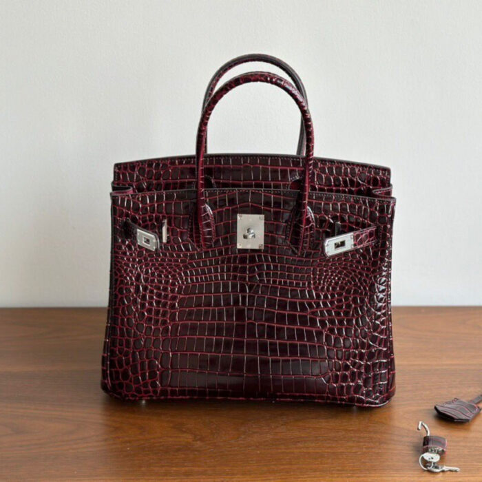 Hermes Birkin 30 Bordeaux Shiny Silver Hardware 30Cm - Image 4