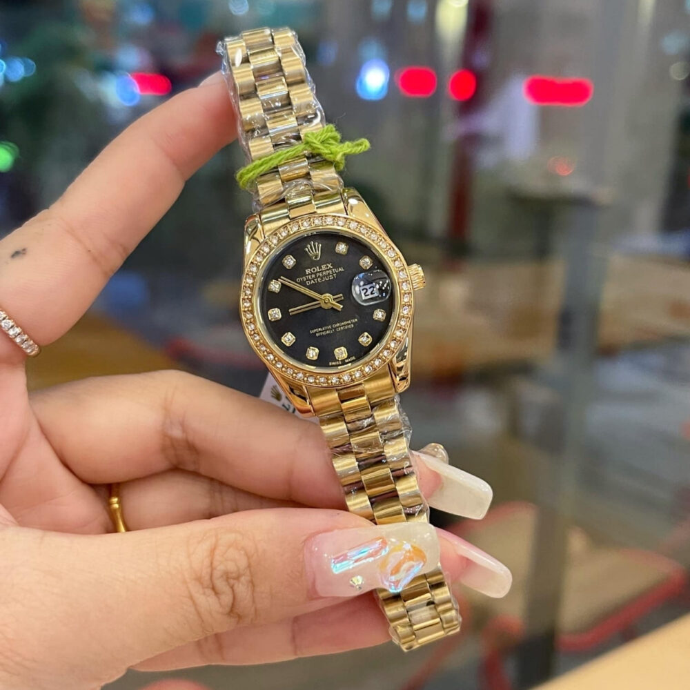 Rolex Lady Datejust 28 Diamond Dial 18k Gold Black 28mm - Image 2