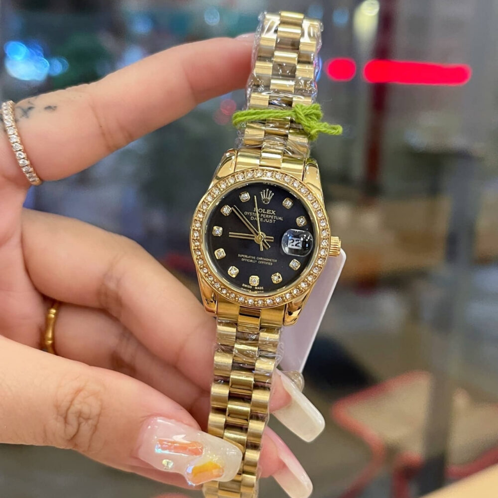 Rolex Lady Datejust 28 Diamond Dial 18k Gold Black 28mm - Image 3