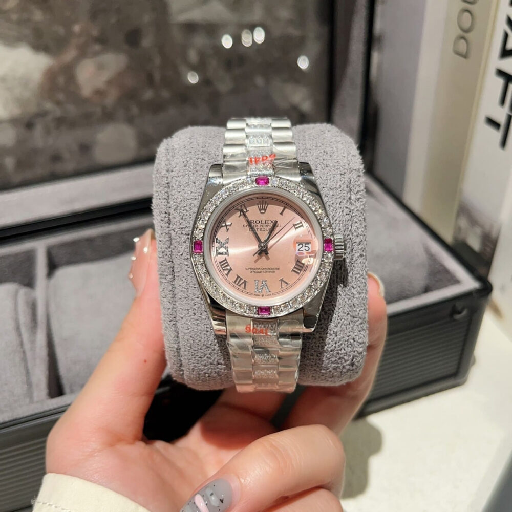 Rolex Lady Datejust White Gold Diamond Pink Roman 28mm - Image 2