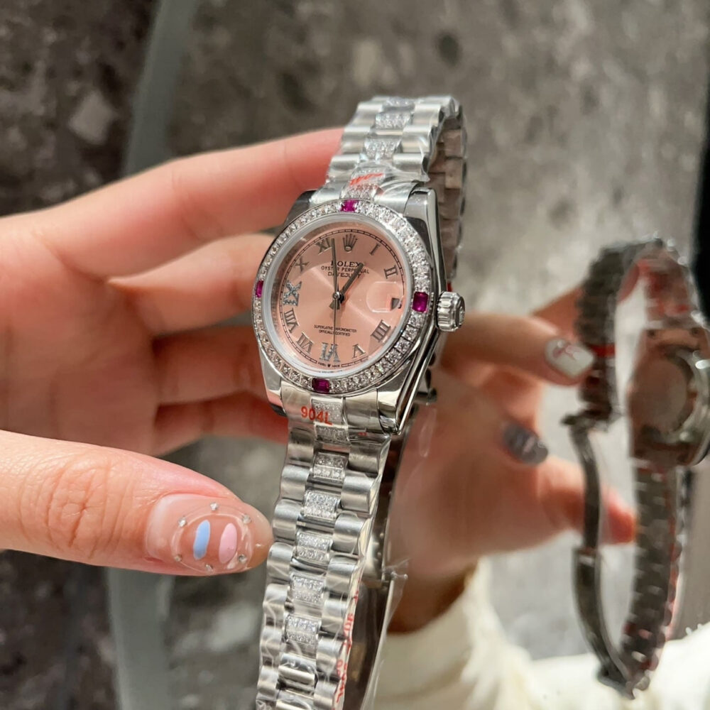 Rolex Lady Datejust White Gold Diamond Pink Roman 28mm - Image 3