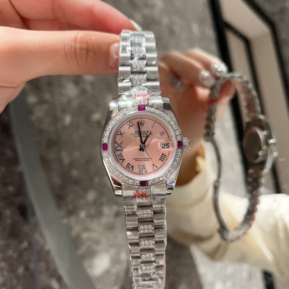 Rolex Lady Datejust White Gold Diamond Pink Roman 28mm - Image 4