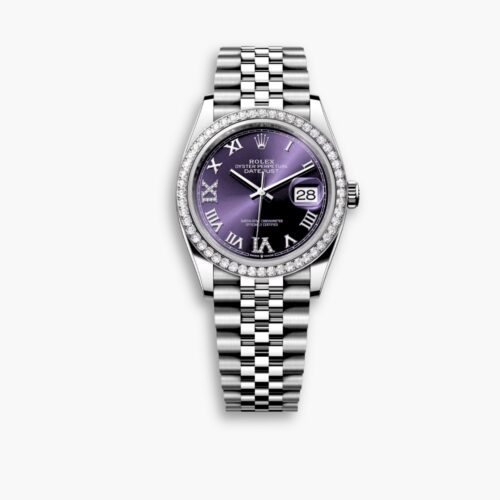 Rolex Datejust 36 Oystersteel Silver Aubergine Diamond Bezel 28mm