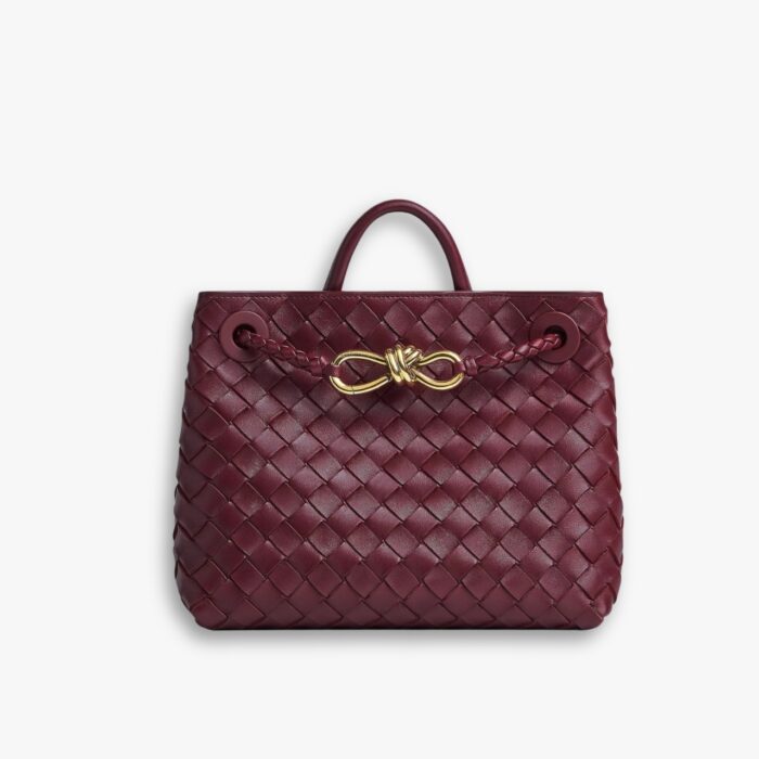 Bottega Veneta Andiamo Intrecciato Leather Top Handle Bag Burgundy 33cm