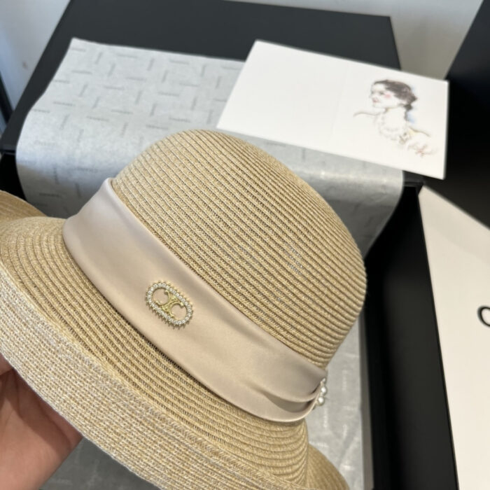 Celine Raffia Curled Brim Hat With Satin White - Image 6