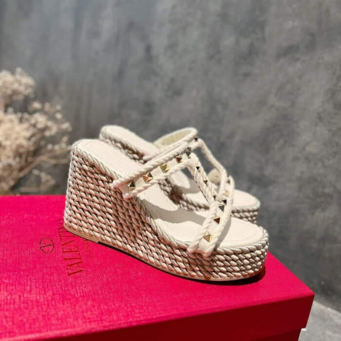 Valentino Rockstud Laminated Nappa Wedge Sandal Natural 4W2S0GI5DYM YBS - Image 2