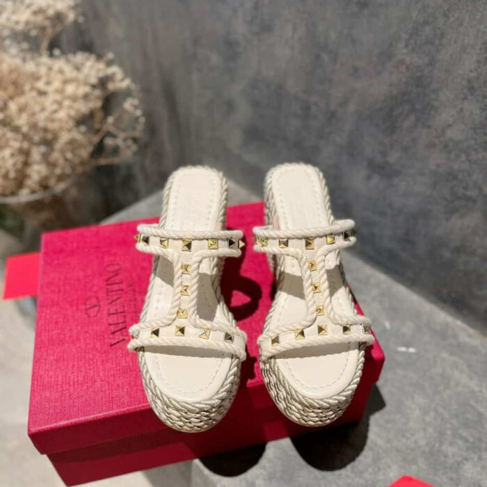 Valentino Rockstud Laminated Nappa Wedge Sandal Natural 4W2S0GI5DYM YBS - Image 5