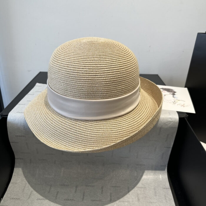 Celine Raffia Curled Brim Hat With Satin White - Image 7