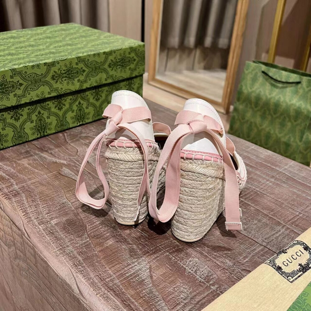 Gucci GG Canvas Wedge Espadrilles Pink - Image 5