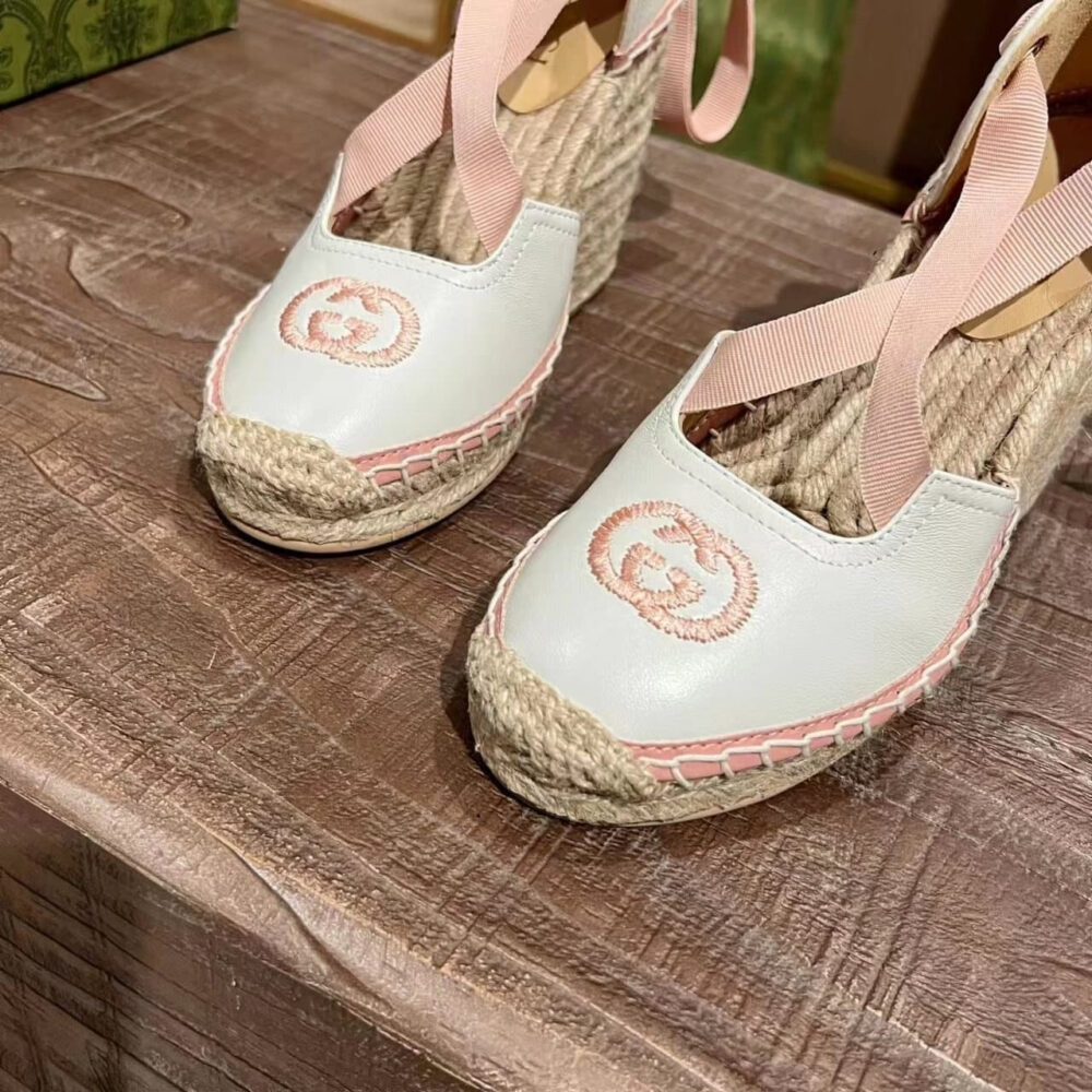 Gucci GG Canvas Wedge Espadrilles Pink - Image 6