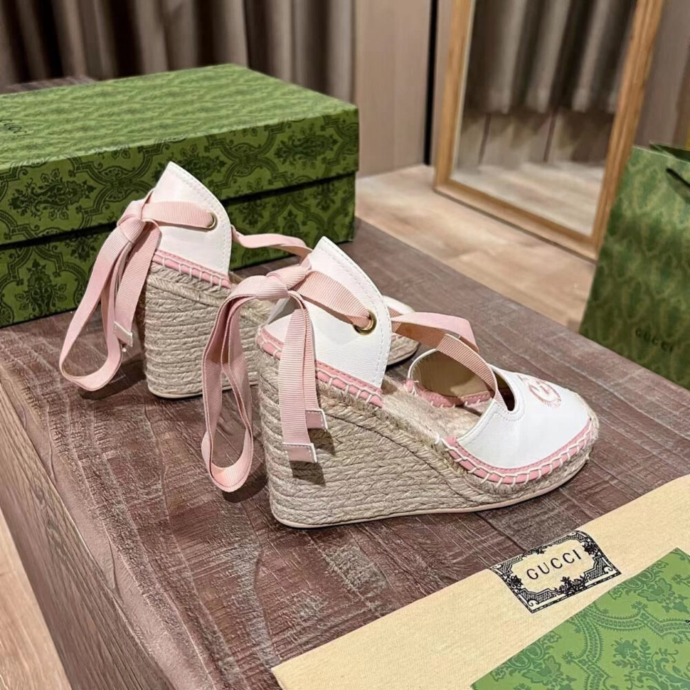 Gucci GG Canvas Wedge Espadrilles Pink - Image 7