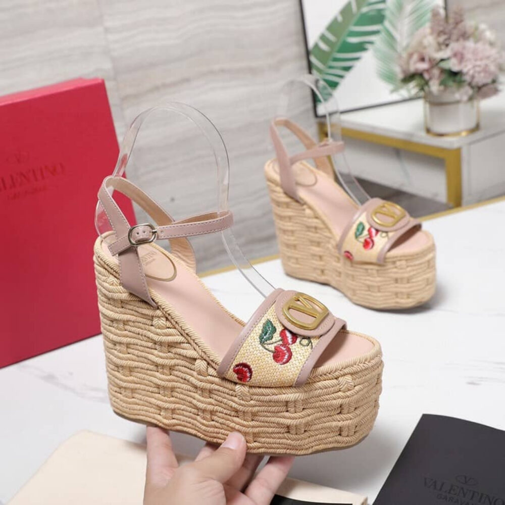 Valentino Garavani Natural Logo Wedges Sandal Beige 6W0S0LY9CEC32H - Image 3