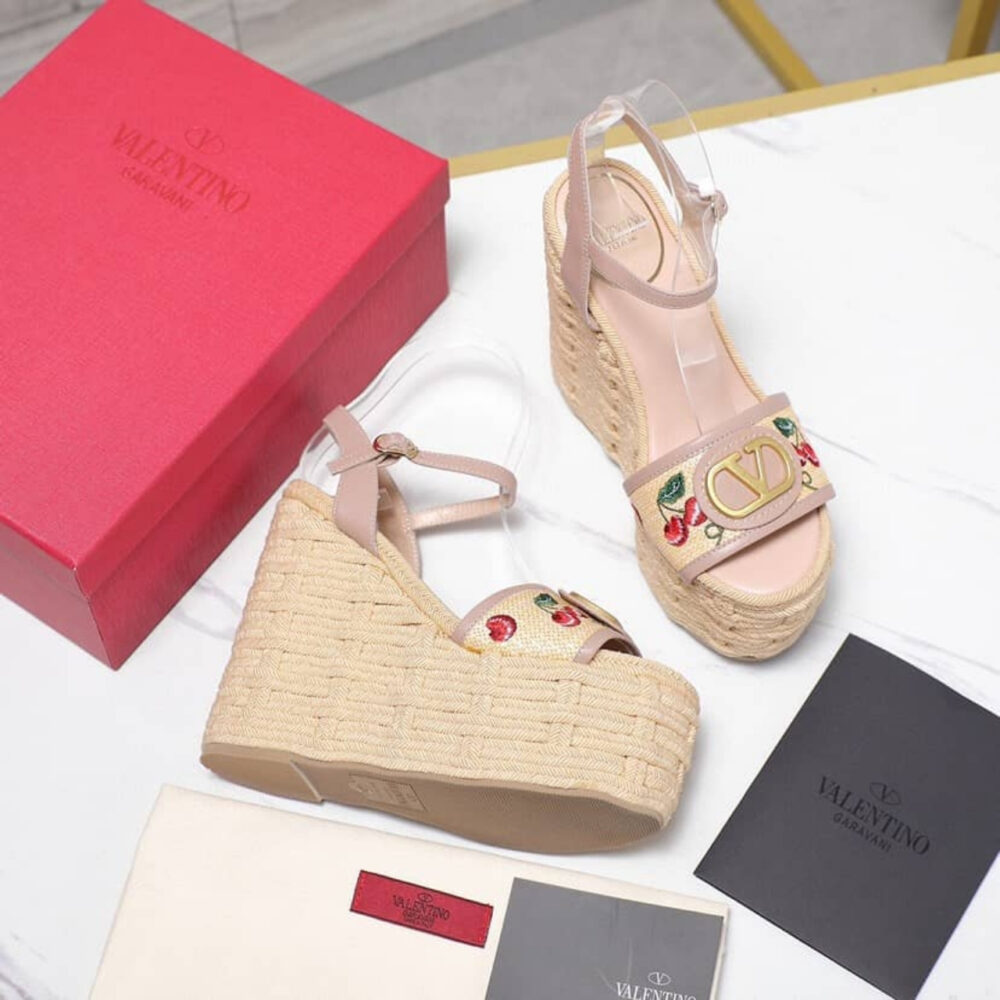 Valentino Garavani Natural Logo Wedges Sandal Beige 6W0S0LY9CEC32H - Image 5